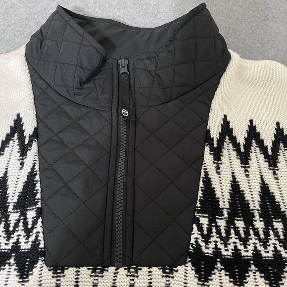 T By Talbots Women Sweater Large Black White Quilted Neck Fair Isle Thermolite - Picture 2 of 12